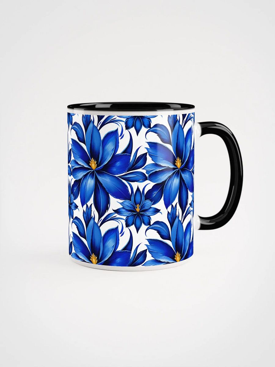 Coffee Mug with Color Inside - Painted Blue Flowers on White product image (1)