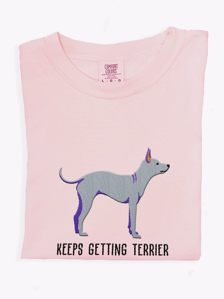 Keeps Getting Terrier T-Shirt(Embroidered) of an American Hairless Terrier(Gray) product image (1)