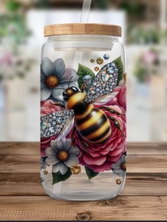 Floral Bee Digital Artwork for Mason Jar Tumbler – Printable Design for Sublimation and DIY CraftsNew Digital Product product image (1)
