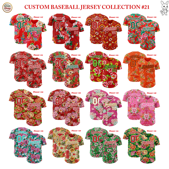 Authentic Baseball Jersey, Custom Baseball Jersey, Personalized Sport Jersey, Hawaiian Colorful, Multi Beautiful Flower product image (2)