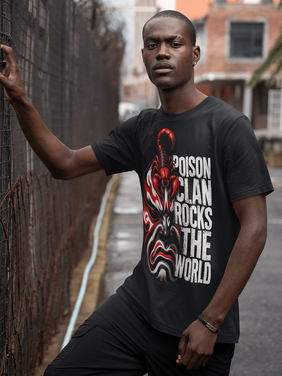 🏷️ Five Deadly Venoms Scorpion Mask – Poison Clan Rocks The World T-Shirt product image (3)
