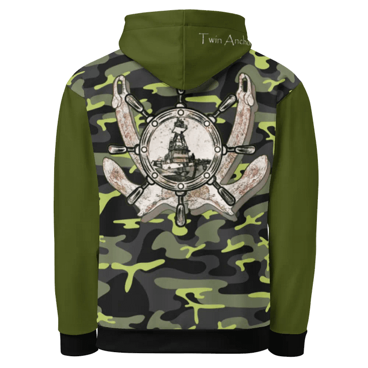 Green & Camouflage Twin anchor ship wheel & Tug CE Hoodie product image (1)
