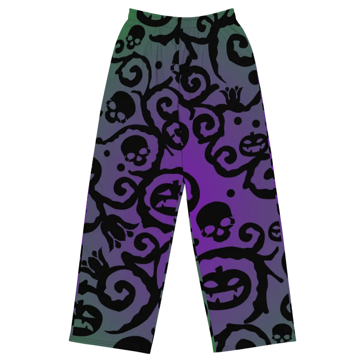 Purple & Green Scary Pumpkins Skull Unisex Wide-Leg Pants product image (2)