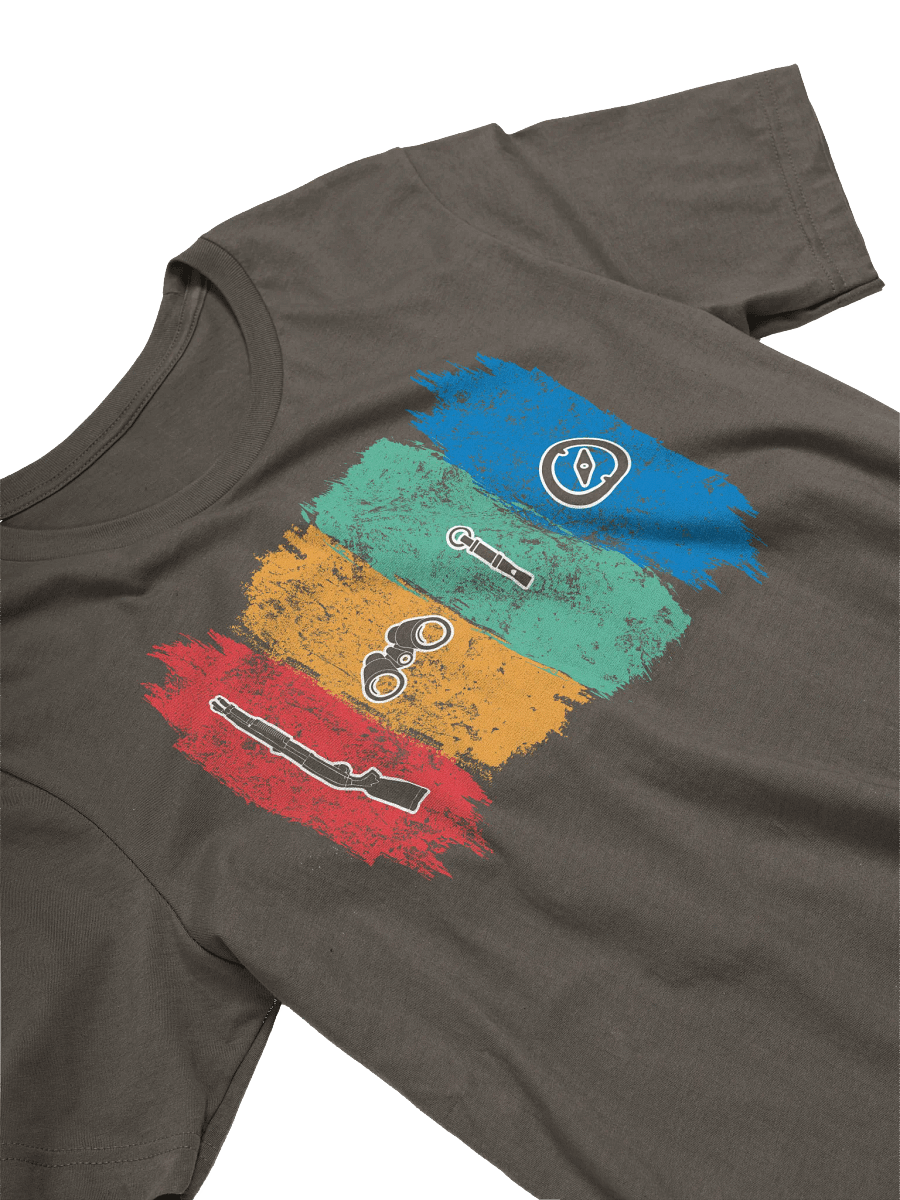 Vintage Hunting Icons T-Shirt, Rifle Binoculars Whistle Compass Tee, Outdoor Gift for Hunters, Unisex Cotton Shirt, Hunting Enthusiast product image (3)
