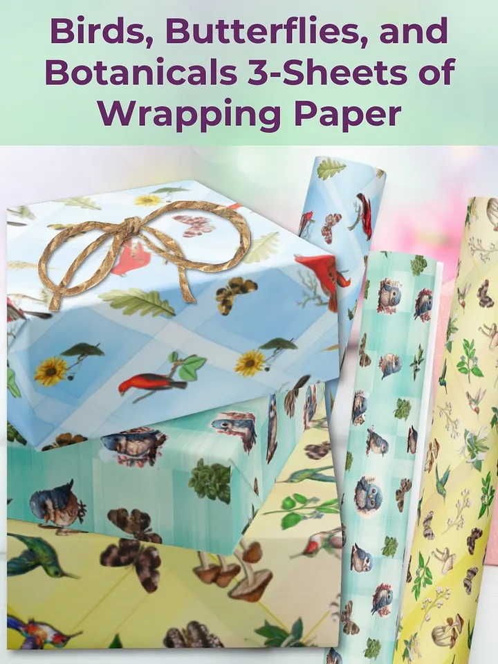 Birds, Butterflies, and Botanicals 3 Sheet Wrapping Paper product image (1)