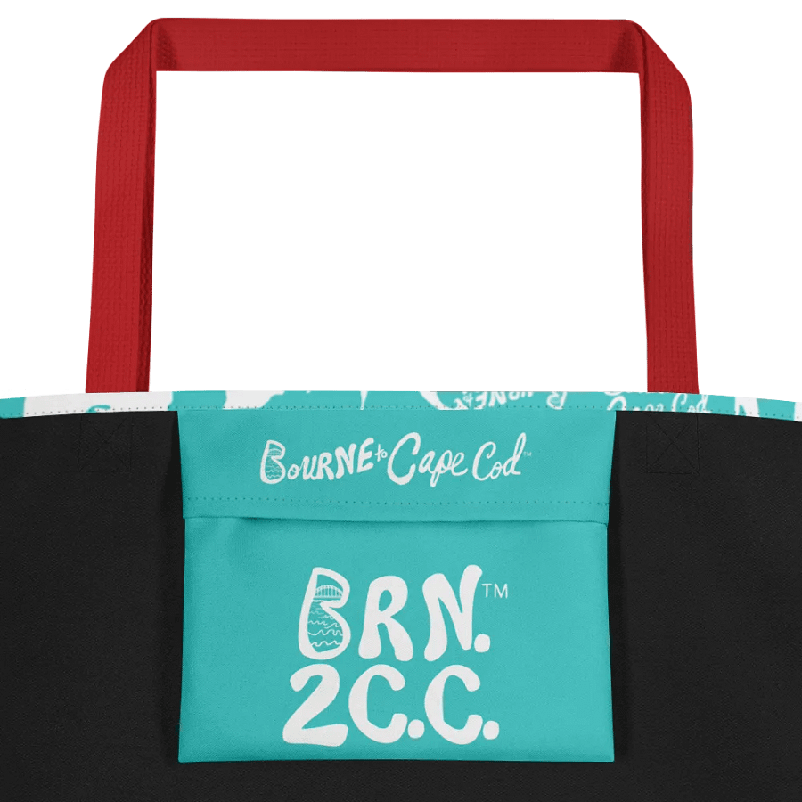 BOURNE to Cape Cod™ | Large Tote Bag with Pocket | Coastal Classic | All-Over Logo Print | White Logo Repeat on Dark Turquoise product image (3)