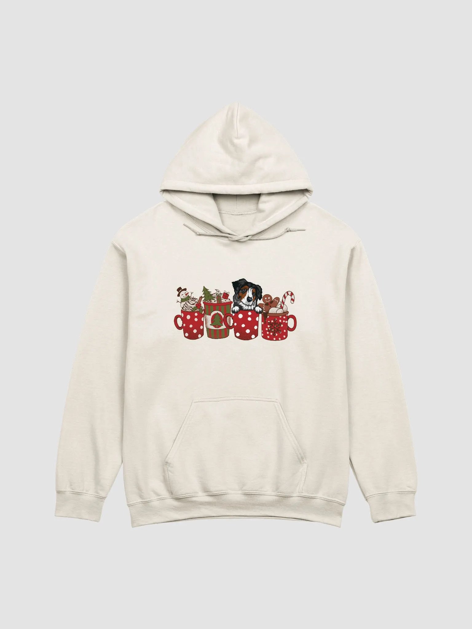 Cute Australian Shepherd(Tricolor) in a Christmas Cup Hooded Sweatshirt | Funny Christmas Aussie Pup in a Cup product image (19)