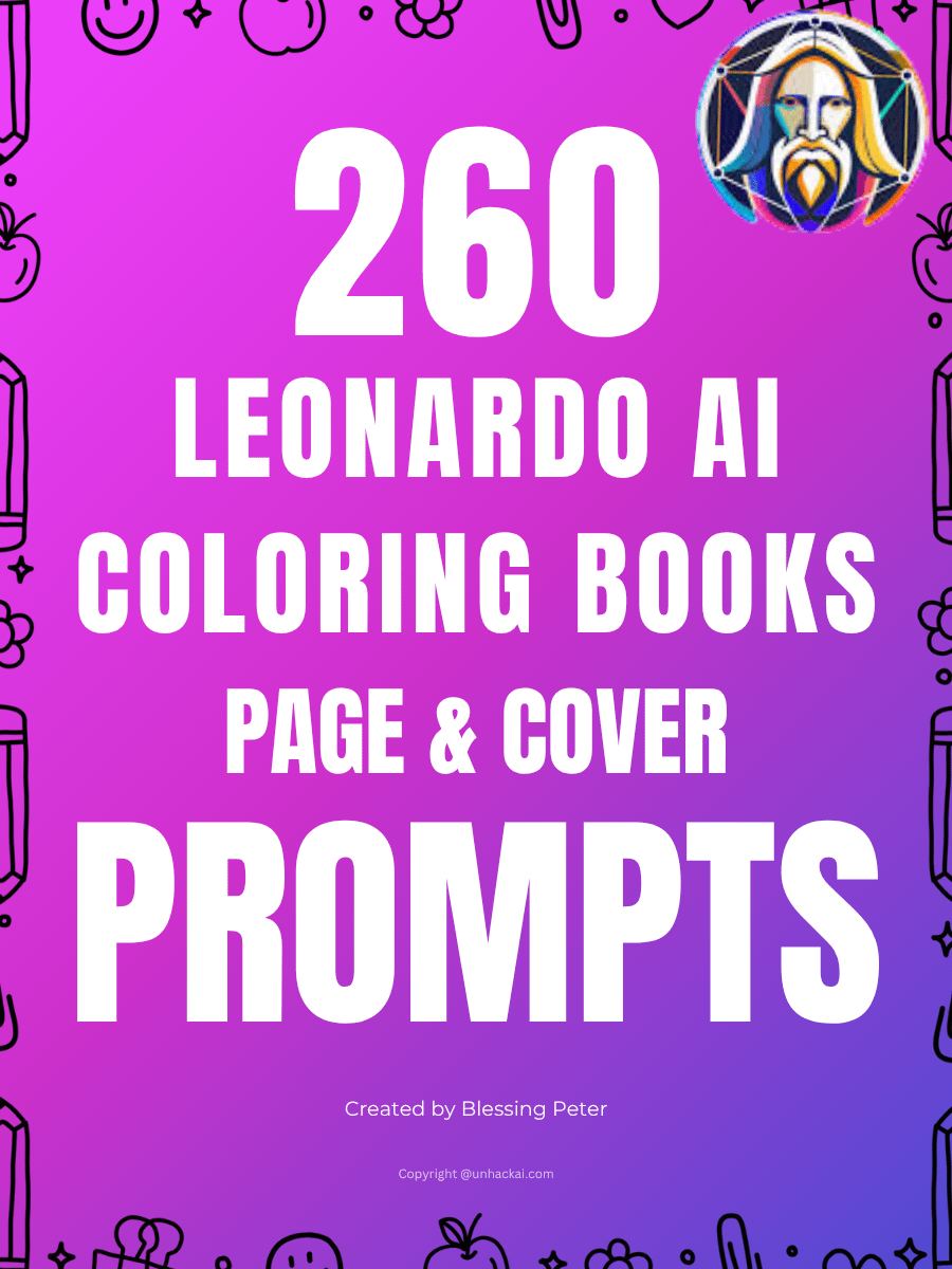 260 Leonardo Ai coloring book pages & cover prompts product image (1)