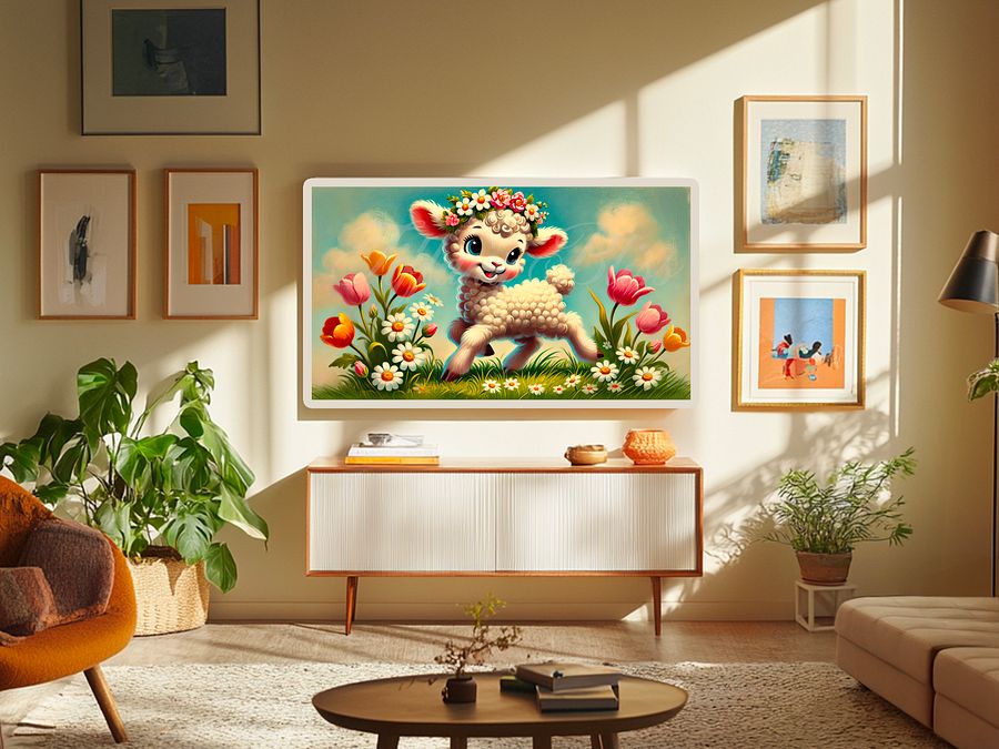 Spring Frame TV Art, Lamb and Flowers Painting, Country, Cute Easter Decor, Digital Download product image (6)