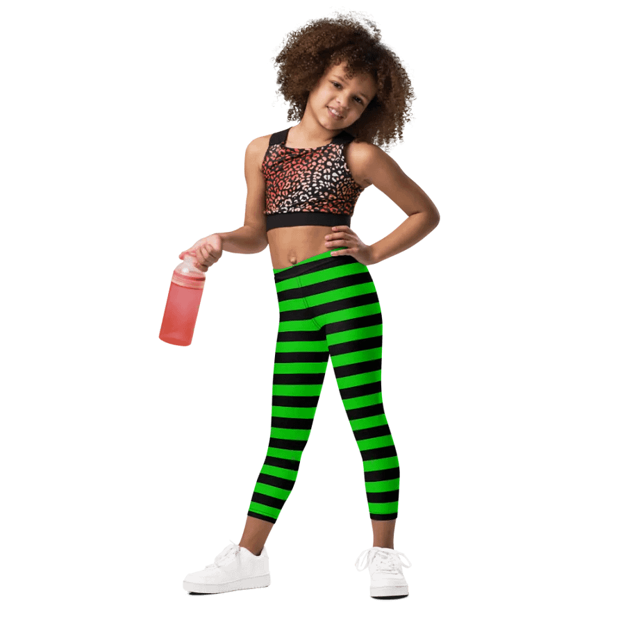 Striped Black and Green Kids Leggings product image (1)