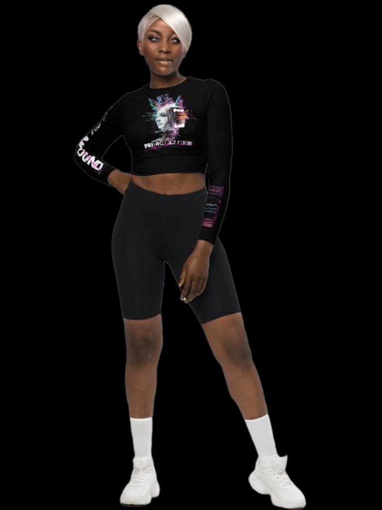 CYBERPUNK GLITCH PUNK LONG SLEEVE CROP TOP - PRIVACY NOT FOUND, ANARCHIST DYSTOPIAN STREETWEAR product image (2)