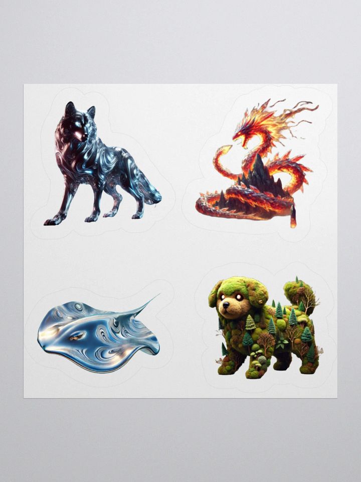 Metal wolf #1, Crystallized Fire Snake #3, Liquid Metal Stingray, And Forest Dog Stickers product image (1)