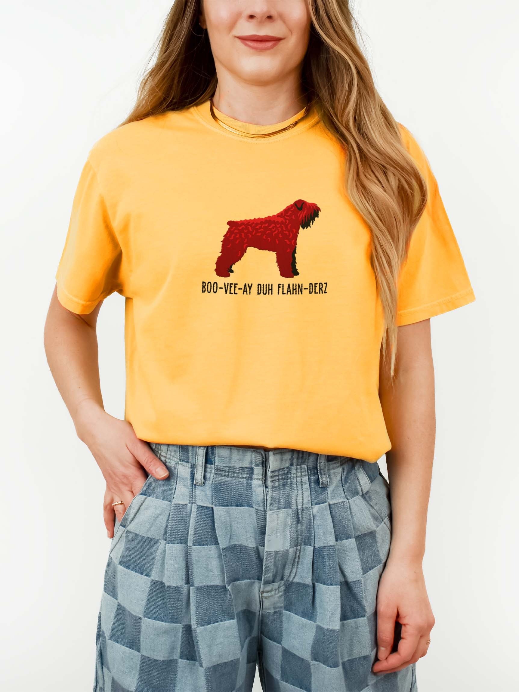 Boo-Vee-Ay Duh Flahn-Derz T-Shirt(Embroidered) of a Bouvier des Flandres(Red) product image (2)