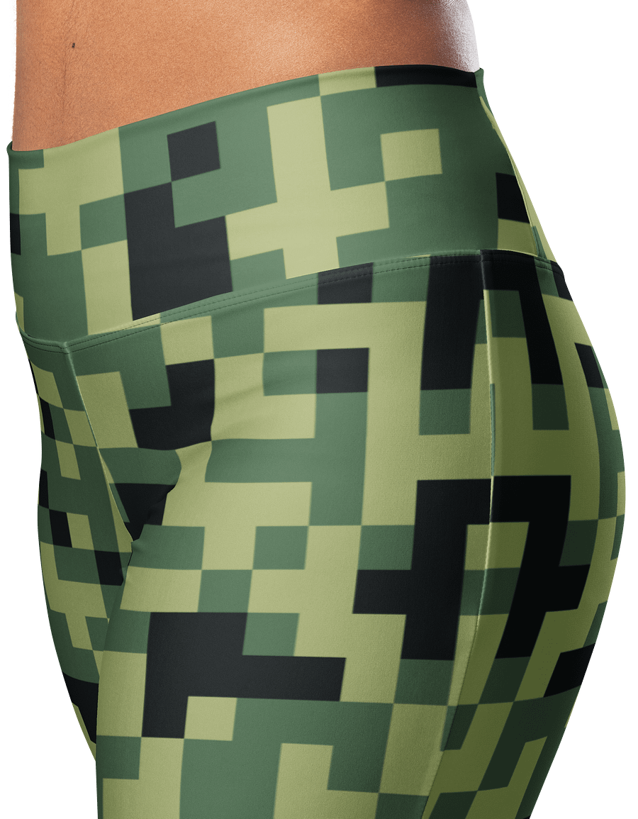 Military Green Camouflage Pixels Camo Pattern Flare Leggings product image (6)