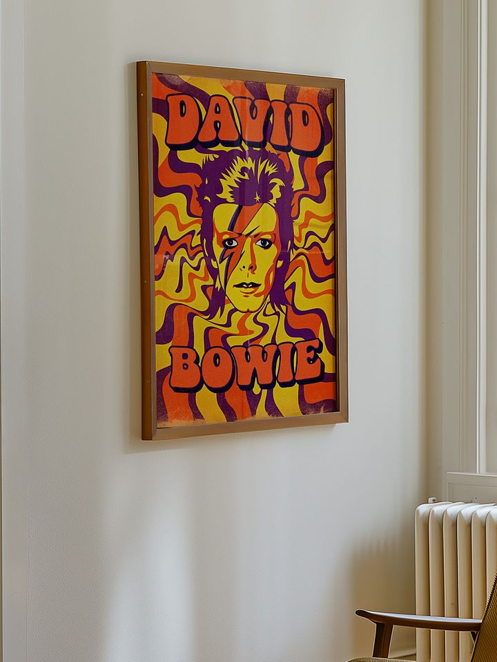 David Bowie Ziggy Stardust Poster - Psychedelic Aladdin Sane Print, Orange Yellow Purple Wall Art, Glam Rock Retro Music Decor product image (1)