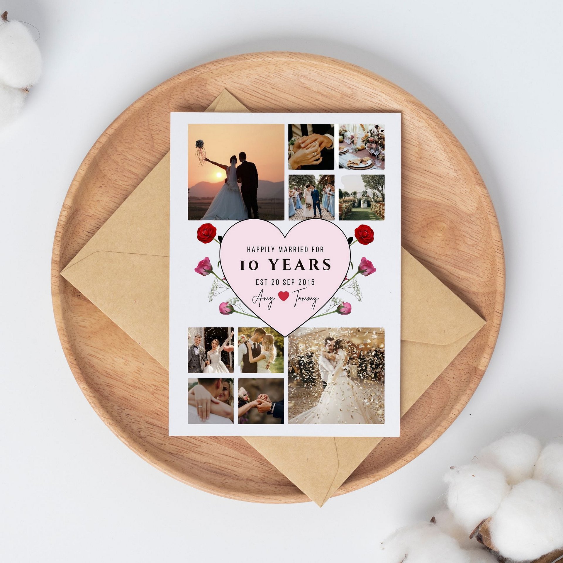 Pink Heart With Roses Anniversary Photo Card Template product image (4)