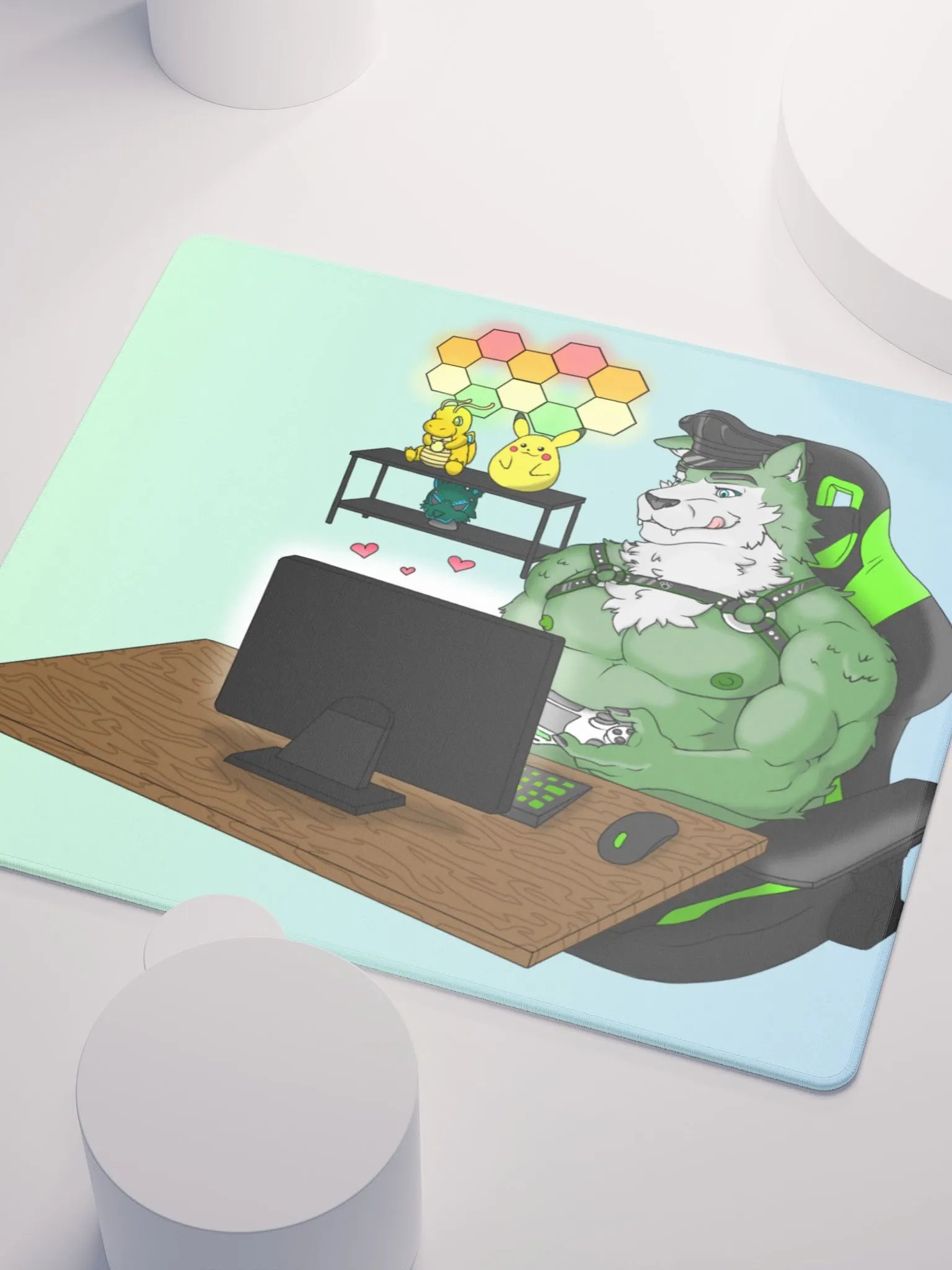 Cozy Wolf Dad Gaming Mouse Pad (Sky Blue / Left) product image (5)