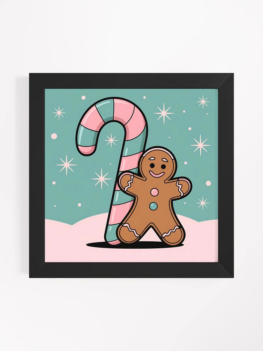 Festive Candy Cane and Gingerbread Man Framed Matte Poster product image (3)