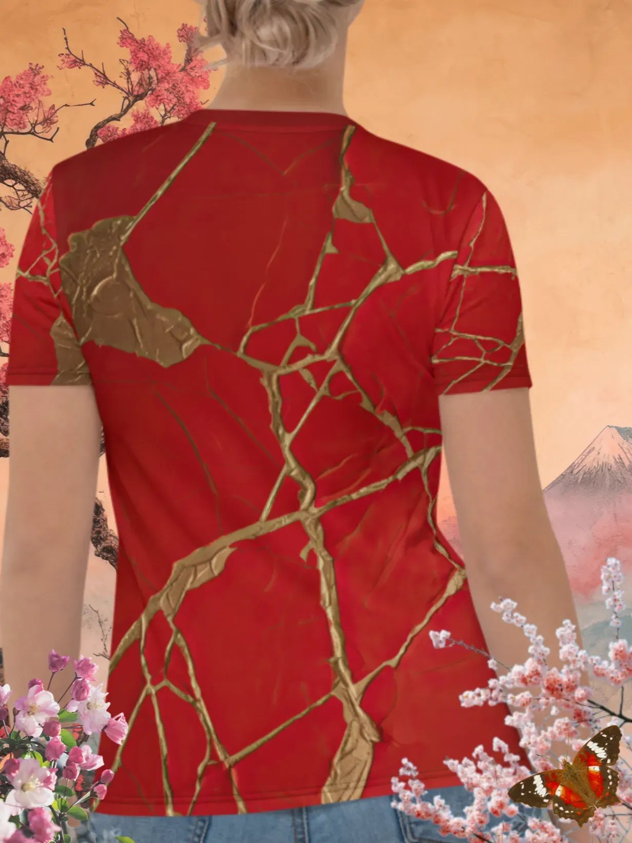Red & Gold Kintsugi Print T-Shirt product image (4)