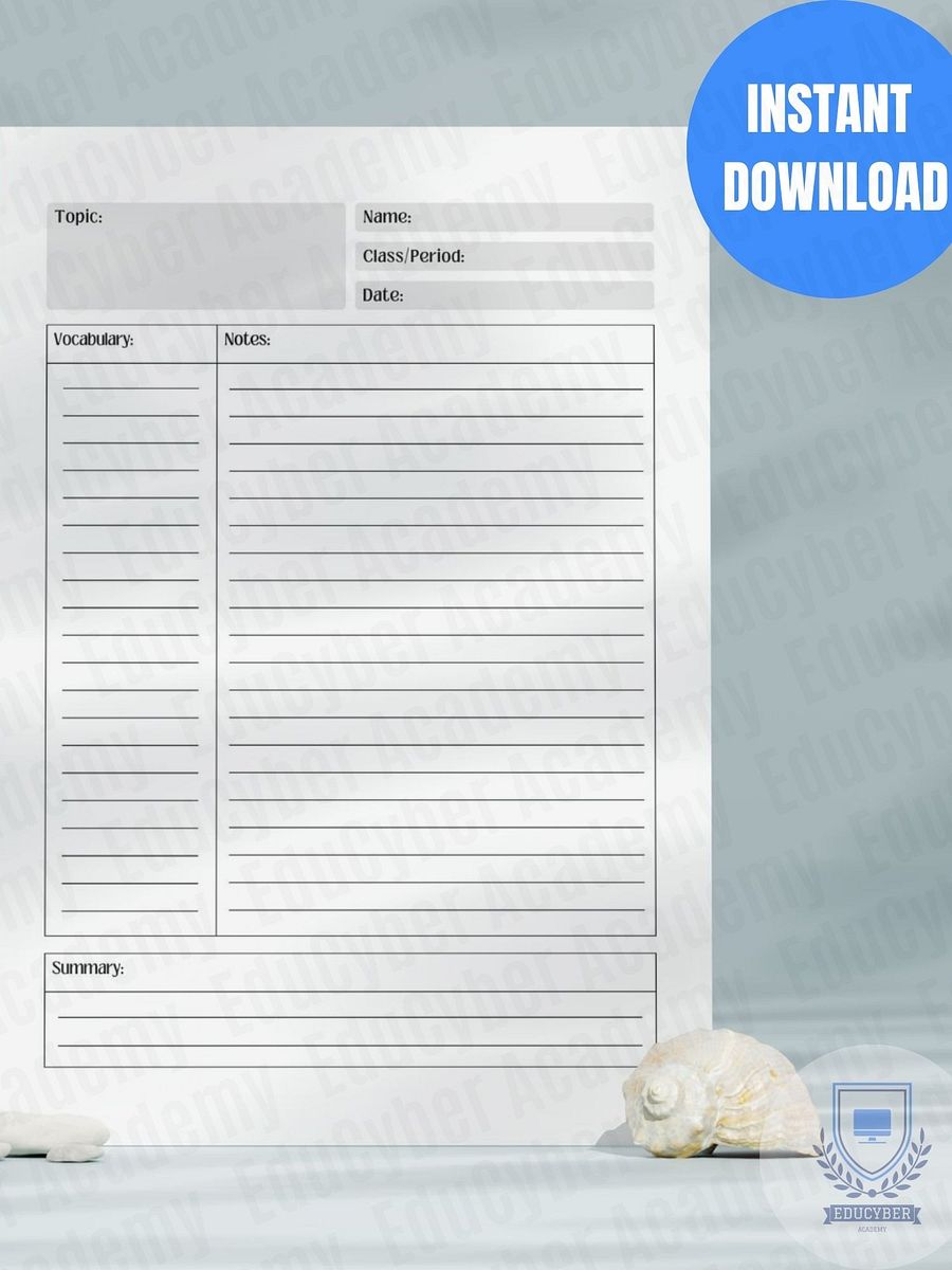 Cornell Notes Template Printable | 8.5x11 Study Guide PDF for Students & Teachers product image (5)