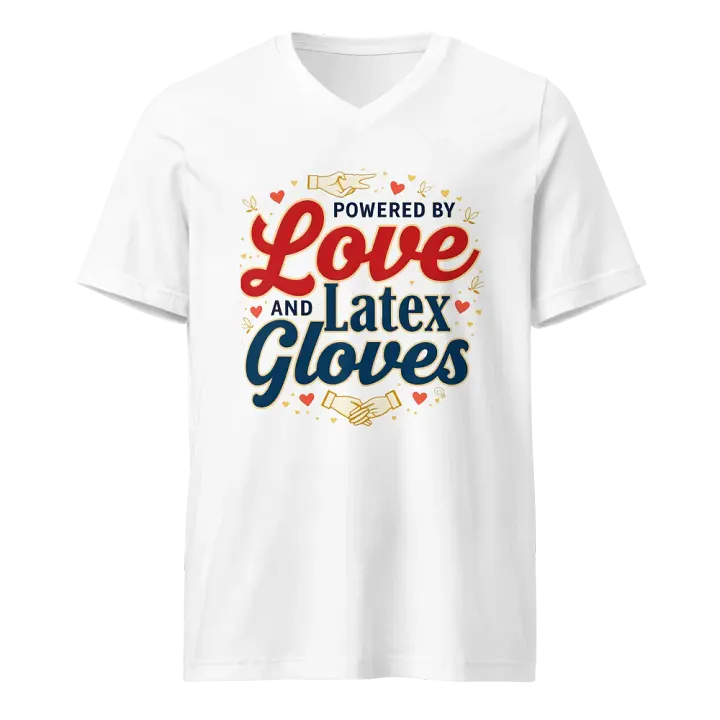 Powered by Love and Latex Gloves V-Neck Tee product image (1)
