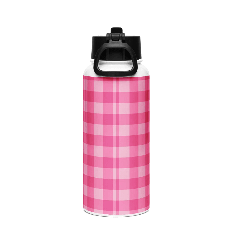Bright Pink Checkered Plaid Water Bottle product image (3)