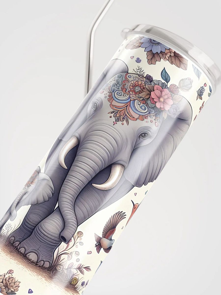 Floral Mother Elephant And Baby Stainless Steel Tumbler product image (8)