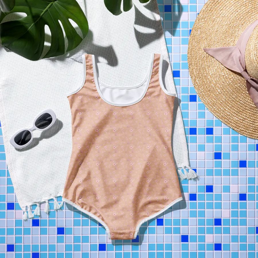 Cherry Blossoms on Cream Youth One-Piece Swimsuit product image (10)