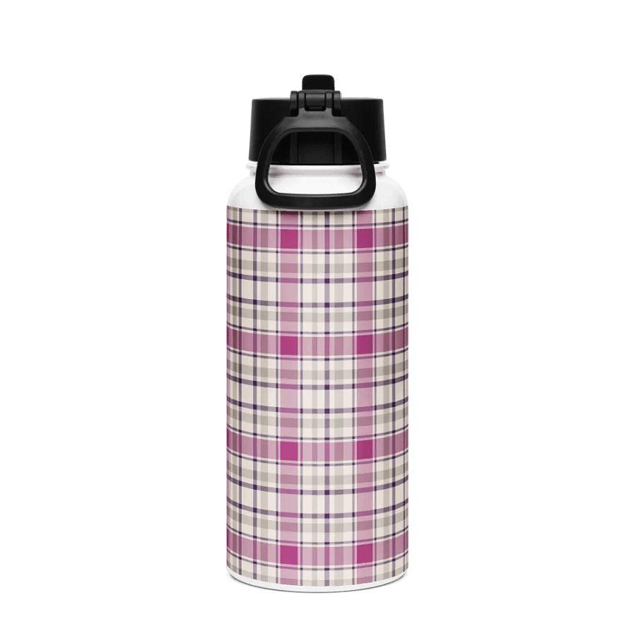 Magenta and Gray Plaid Water Bottle product image (3)