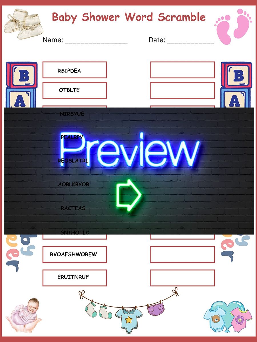 Baby Shower Word Scramble worksheets product image (2)