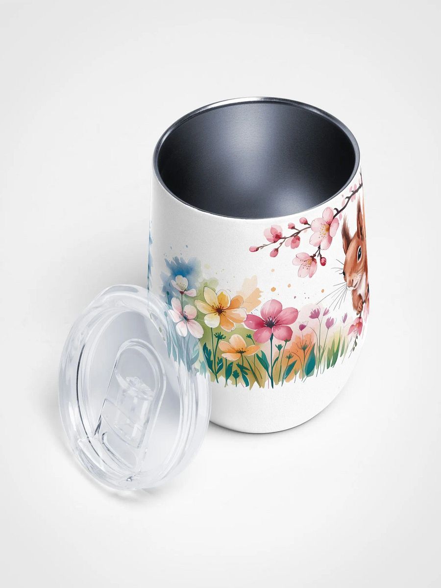 Curious Squirrel Among Cherry Blossoms 12 Oz Wine Tumbler – Delightful Watercolor Squirrel & Blossom Design product image (4)