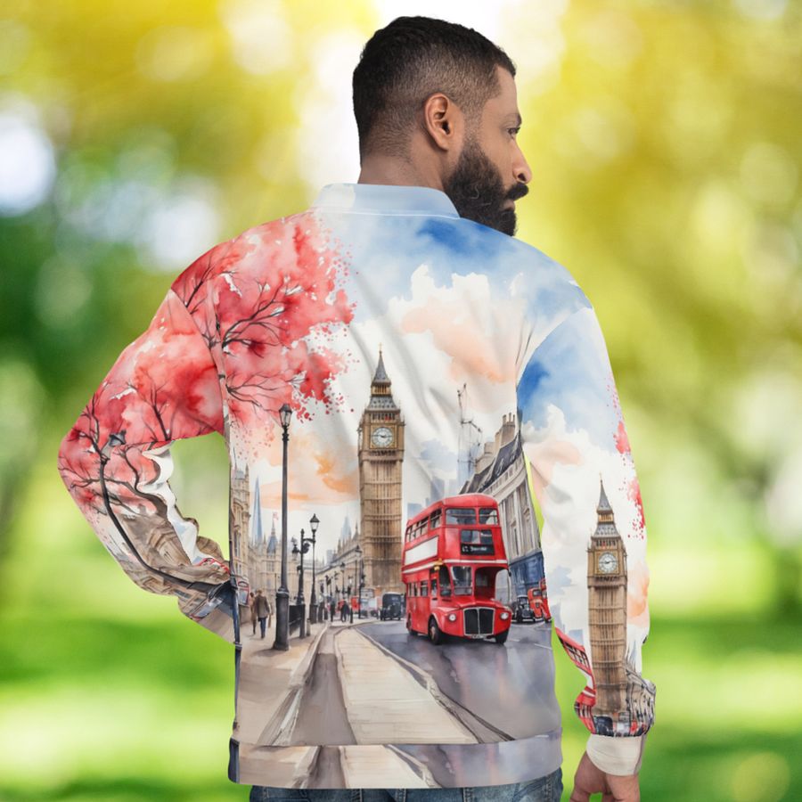 London England Watercolor All Over Print Bomber Jacket product image (10)
