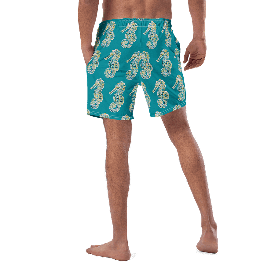 Painted Seahorses on Eastern Blue | Men’s Swim Trunks | Coastal Swimwear for Men 🐚 Quick-Dry + UPF 50+ | Monique Faella Designs™ product image (5)