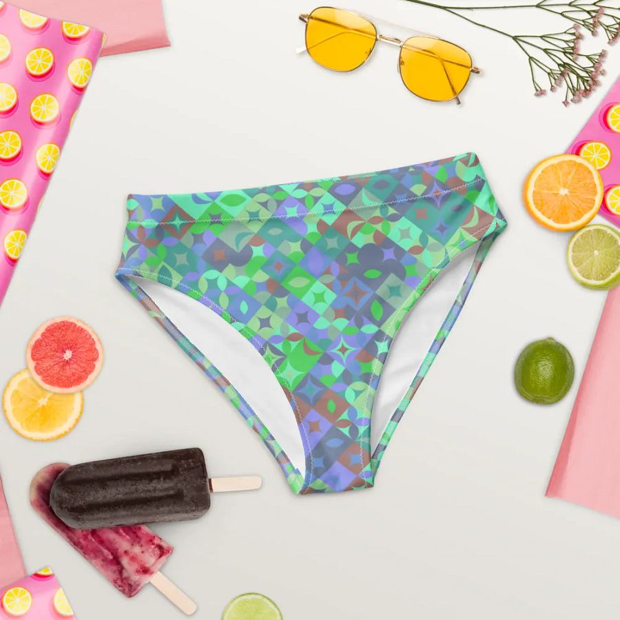 Colorful vector Pattern Design High Waisted Bikini Bottom - v11 product image (8)