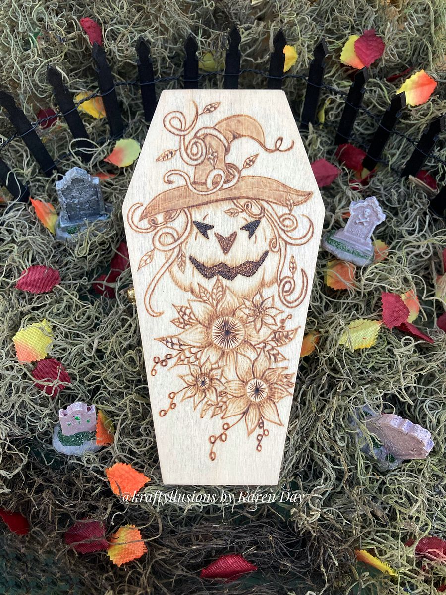 Pumpkin Scarecrow Coffin Trinket Box product image (1)