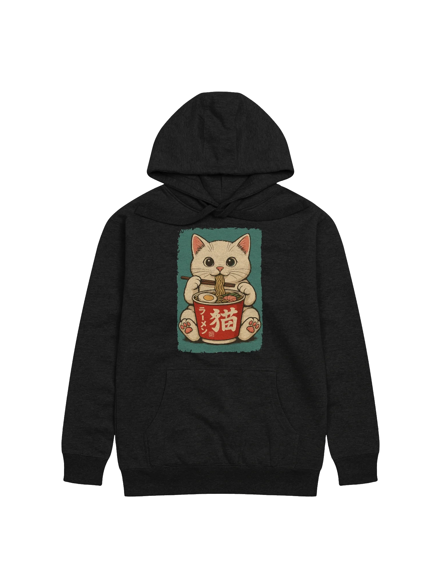 Kawaii White Cat Eating Ramen Vintage Japanese Style Hoodie product image (3)