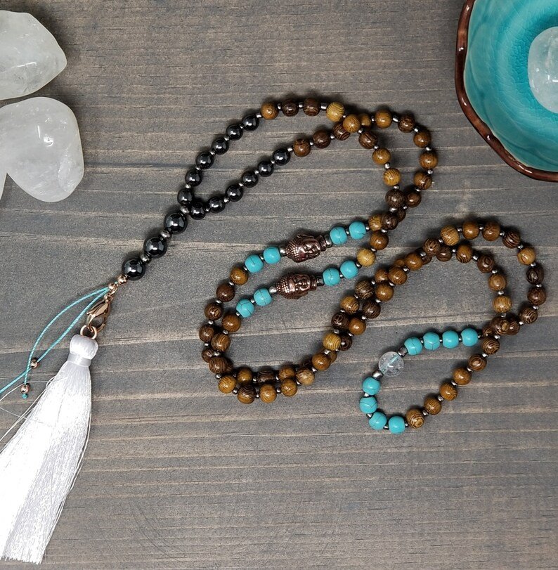 Clarity Mala, Quartz, Hematite & Blue Howlite Necklace: Handcrafted Healing Stone Jewelry product image (3)