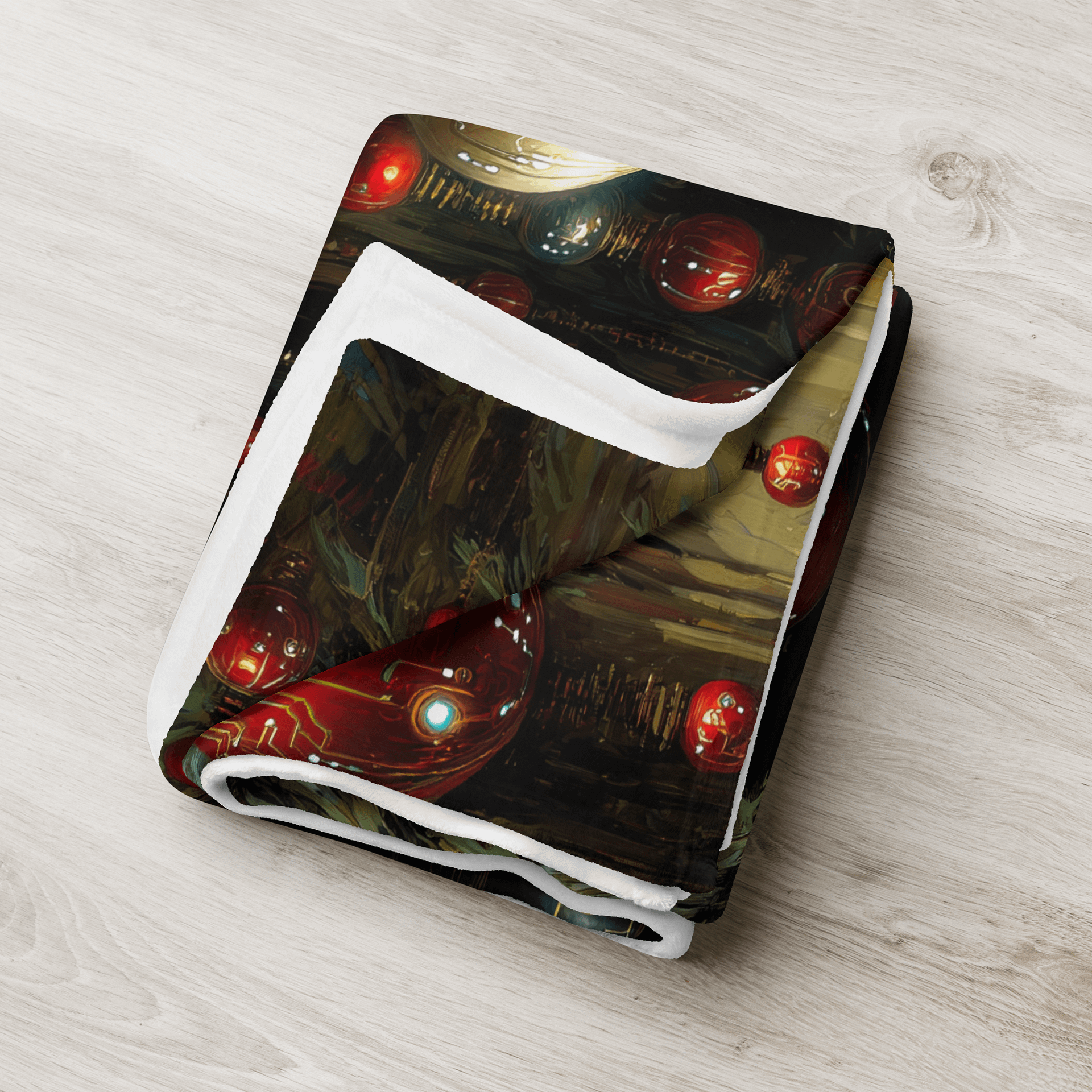 Ornate Signal Forest – Futuristic Christmas Blanket | Painterly Festive Design with Warm Tech Glow product image (5)