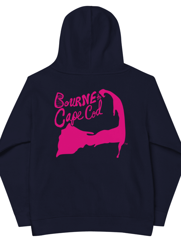 Girls' | BOURNE to Cape Cod™ | DTG Vintage Print | Youth Hooded Fleece Pullover | Cozy Coastal Adventure | Pink Logo product image (2)
