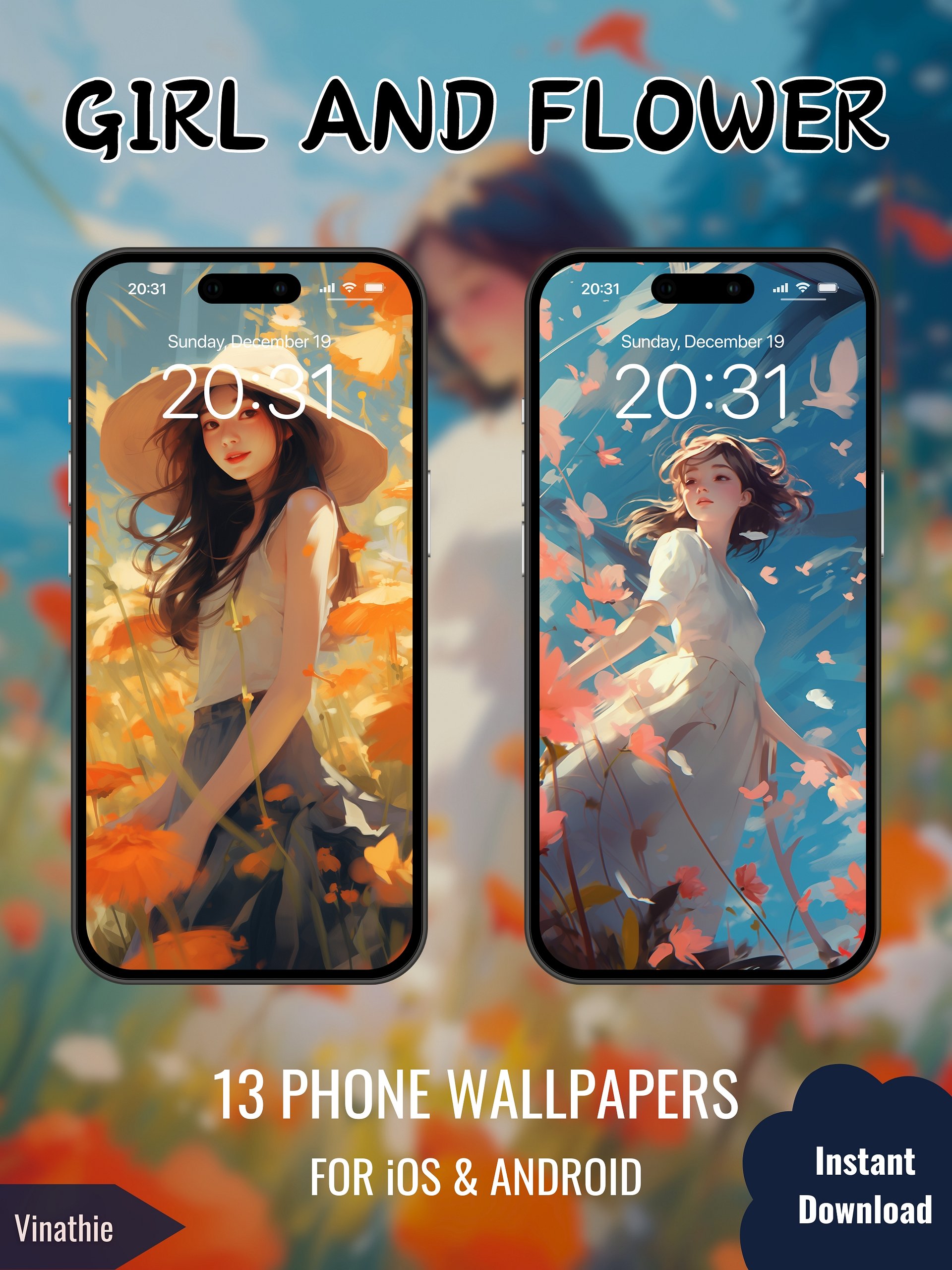 Girl And Flower | Anime Girl | Phone Wallpaper product image (4)