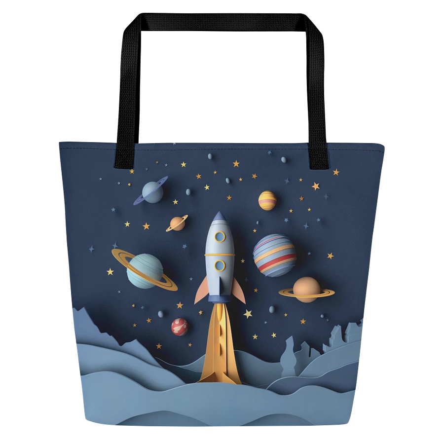 Tote Bag: Rocket Spaceship Planets Stars Playful Art Design product image (3)