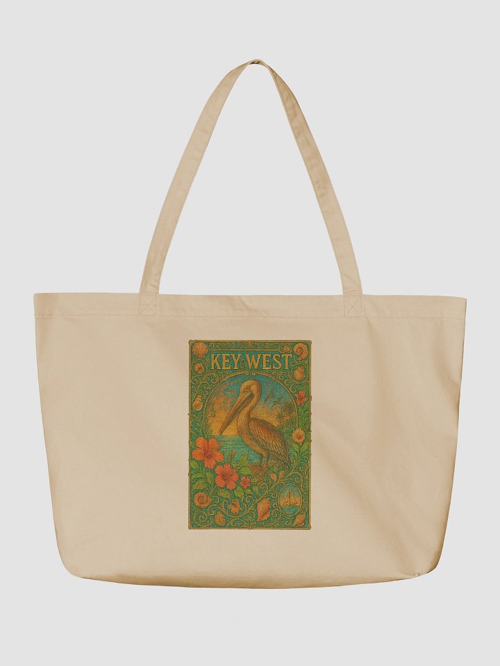 Key West Organic Cotton Tote Bag with Pelican and Hibiscus product image (4)