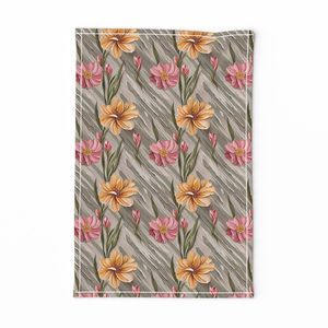 Seamless Pattern - Painted Flowers in Shades of Yellow and Pink on a Textured Khaki Background product image (11)