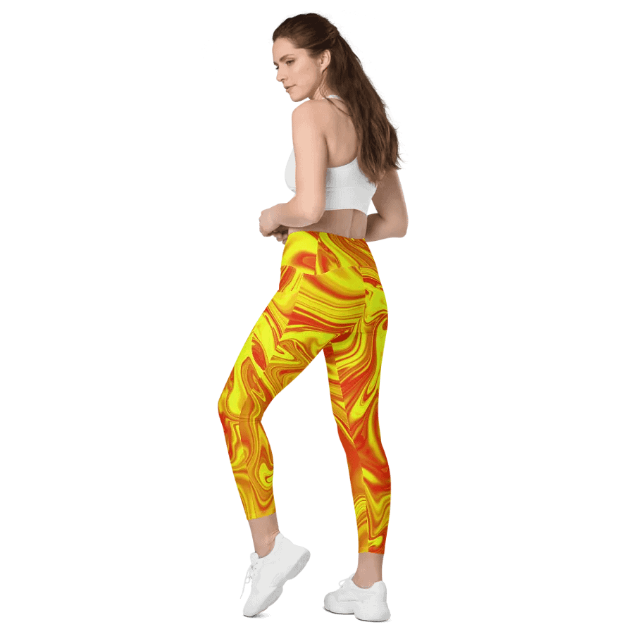 Leggings with Pockets - Yellow and Red Digital Fluid Art product image (1)