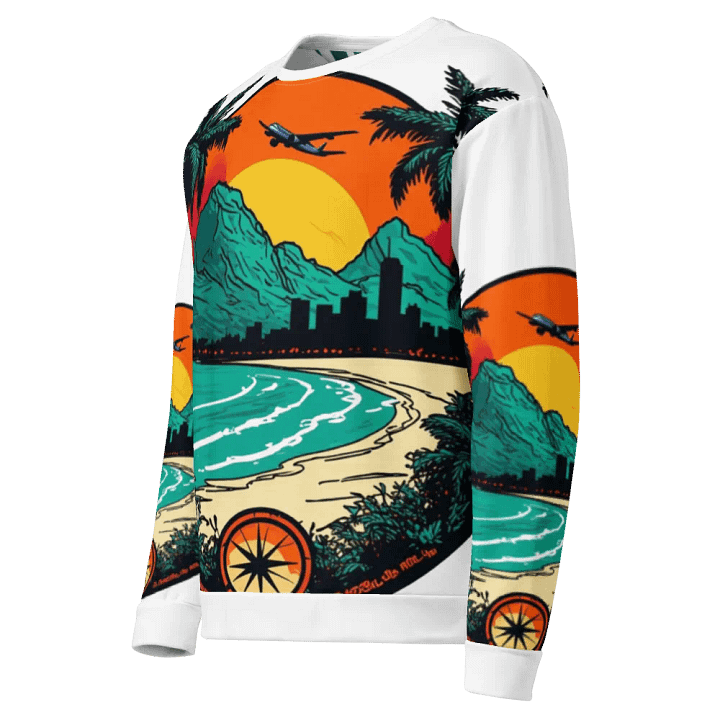 All-Over Print Recycled Unisex Sweatshirt | AI-Designed Pullover: Stylish Travel Views for Adventurers product image (1)