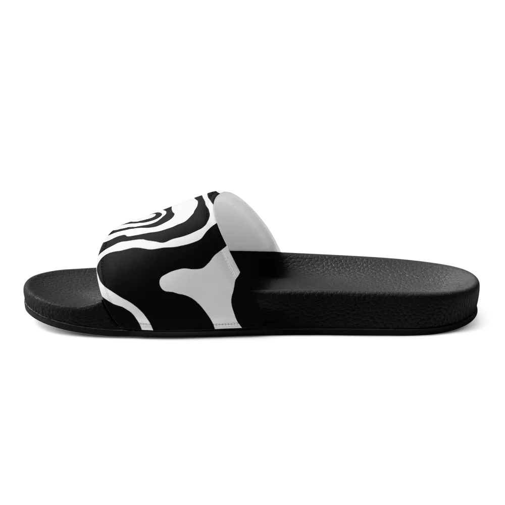 B/W Monochrome Printed Waves Women's Slides product image (12)