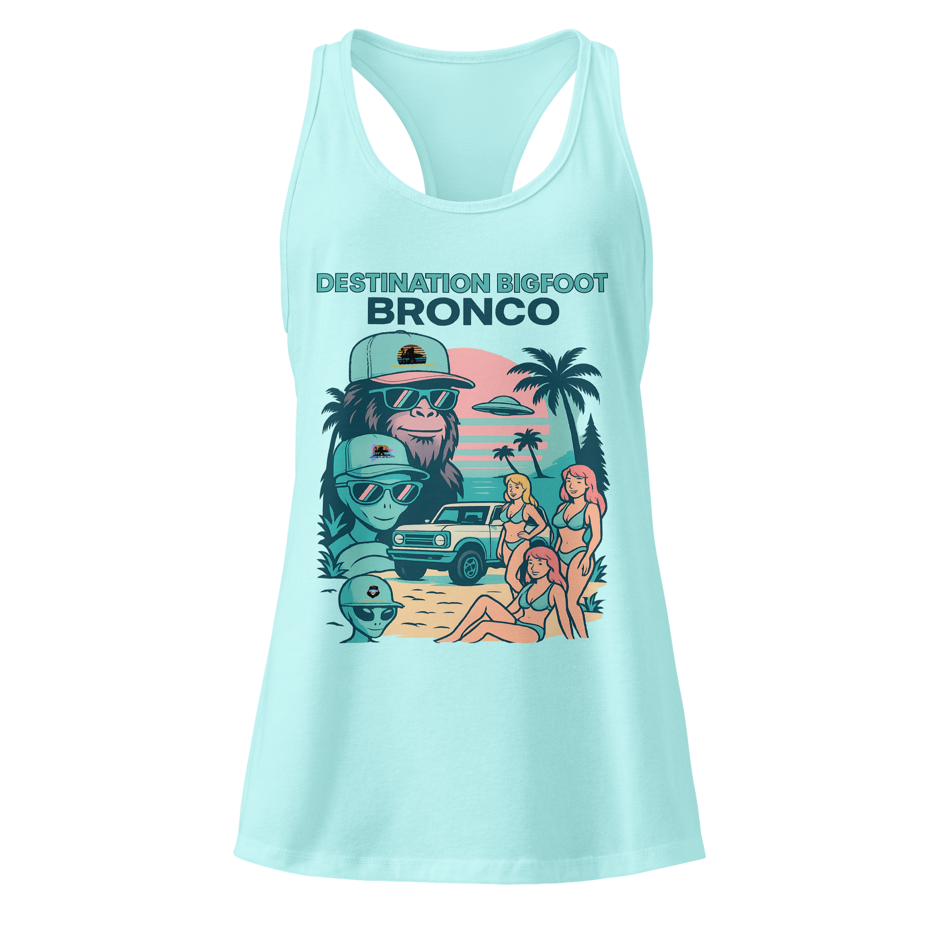 Destination Bigfoot Bronco Legends Of Sunset Best Friend's Next Level Women's Racerback Tank Top (Multi Color Options) product image (1)