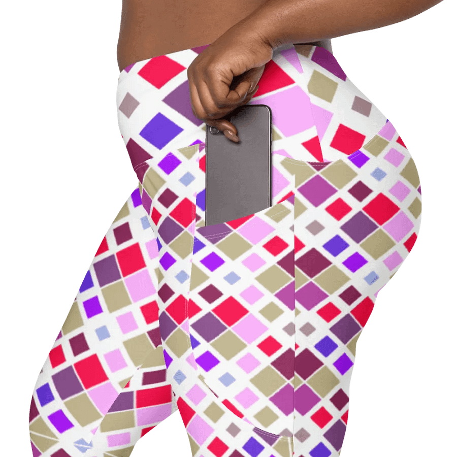 Colorful Square Pattern Design Leggings with Pocket - v3 product image (12)