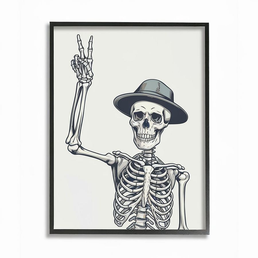 Skeleton Displaying a Peace Sign with His Right Hand
