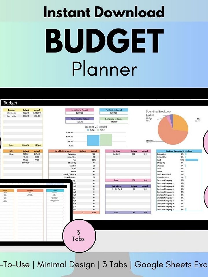 Digital Budget Planner For Google Sheets Take Control of Your Finances with - Simple Monthly Budgeting, Savings, Debt Trackers, and More product image (2)